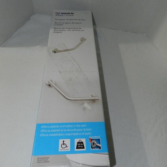 *NEW* in box, Moen designer angled 20" shower/bath grab bar, brushed nickel - Picture 2 of 5
